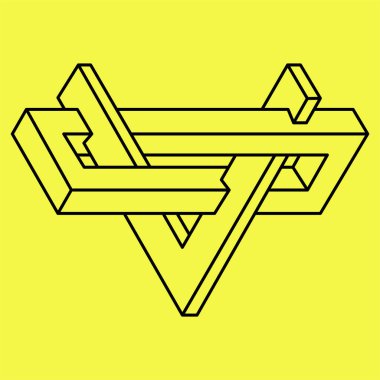 İmkansız şekiller. Çizgi tasarımı. Sarı arka planda izole edilmiş. Vektör çizimi. Optik yanılsama objeleri. Operasyon sanatı. Kutsal geometri figürleri. 