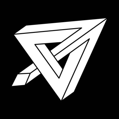 İmkansız bir şekil. Kutsal geometri figürü. Optik yanılsama. Soyut sonsuz geometrik nesne. İmkansız sonsuz ana hatları. Operasyon sanatı. Siyah arka planda imkansız geometri şekli. Escher tarzı.