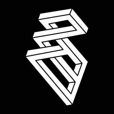 İmkansız şekiller. Kutsal geometri figürü. Optik yanılsama. Soyut sonsuz geometrik nesneler. İmkansız sonsuz özet. Optik sanat. Siyah arka planda imkansız geometri şekli. Escher tarzı.