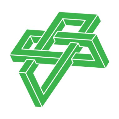 İmkansız şekiller. Kutsal geometri figürü. Optik illüzyon logosu. Soyut sonsuz geometrik nesneler. İmkansız sonsuz özet. Optik sanat. Beyaz arkaplanda imkansız geometri şekli.