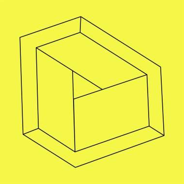 Optik yanılsama, imkansız figür, sarı arka planda siyah çizgiler, operasyon sanatı 