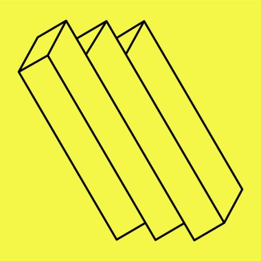 İmkansız bir şekil. Kutsal geometri. Optik yanılsama. Soyut sonsuz geometrik nesne. İmkansız sonsuz ana hat üçgeni. Optik sanat. Sarı arka planda imkansız geometri figürü. Satır sanatı.