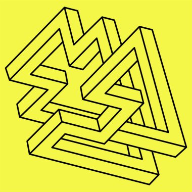 İmkansız bir şekil. Kutsal geometri figürü. Optik illüzyon objesi. Çizgi çalışması. Optik sanat.