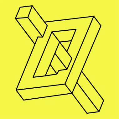 İmkansız bir nesne. Optik yanılsama. 3d vektör illüstrasyonu. Çizgi çalışması. İşlem sanatı. 