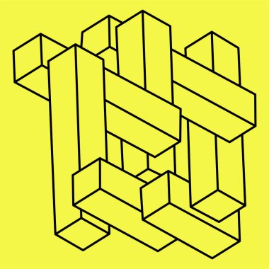 İmkansız nesneler. Optik yanılsama. Optik sanat. Çizgi çalışması. 3d illüstrasyon. 