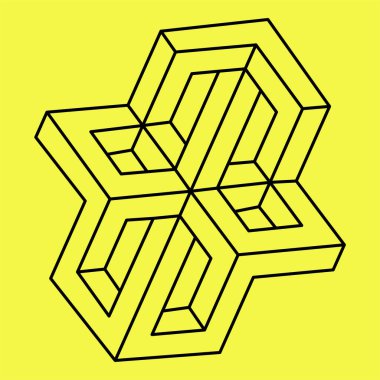 İmkansız nesne, çizgi geometrik şekli. Optik yanılsama. İşlem sanatı. 