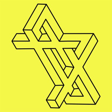 İmkansız bir nesne. Optik yanılsama. 3 boyutlu illüstrasyon. Çizgi çalışması. Optik sanat. 