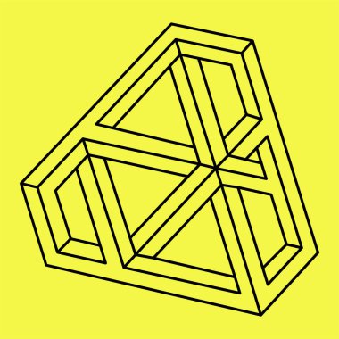 İmkânsız şekil çizgisi sanatı. Optik yanılsama. Sonsuz şekil. Soyut sonsuz geometrik nesne. Sarı arka planda izole edilmiş imkansız ölümsüz bir figür. İşlem sanatı. 