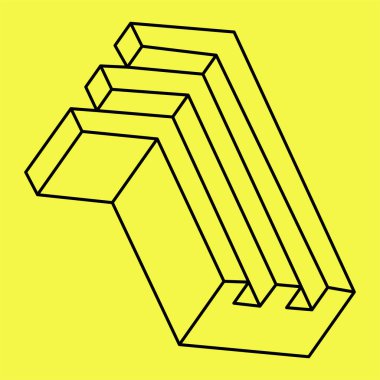 İmkansız bir nesne. Optik yanılsama. 3 boyutlu illüstrasyon. Optik sanat. Satır sanatı. 