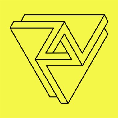 İmkansız şekiller. Çizgi tasarımı. Sarı arka planda izole edilmiş. Vektör çizimi. Optik yanılsama objeleri. Optik sanat figürleri. 