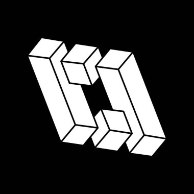 İmkansız şekiller, optik yanılsama, vektör. Optik sanat objesi. Escher paradoksu. Geometrik şekil. 