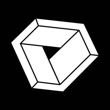 İmkansız şekiller. Web tasarım elemanı. Optik illüzyon objesi. Geometrik şekil. Escher tarzı. 