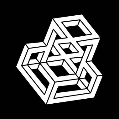 İmkânsız şekiller logo tasarımı, optik illüzyon objesi. Geometri. Escher paradoksu. Optik sanat figürü. 
