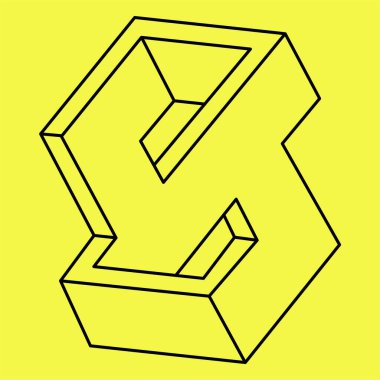 Optik yanılsama, imkansız nesne, sarı arkaplandaki siyah çizgiler, operasyon sanatı. 