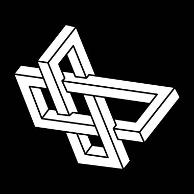 Optik illüzyon figürü. Escher tarzı. İmkansız şekiller. Kutsal geometri. Soyut sonsuz geometrik nesne. 