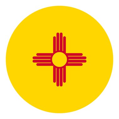 New Mexico çemberi. Resmi renk simgesi. New Mexico eyaletinin yuvarlak bayrak şablonu. Rozet, arkaplan, düğme, tasarım ögesi.