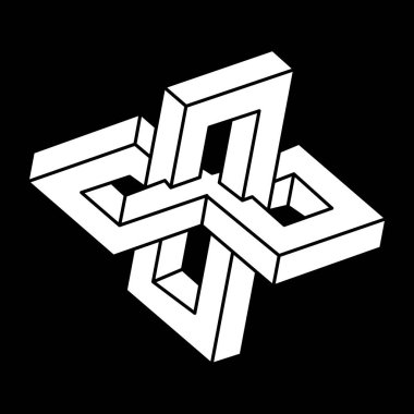 Optik illüzyon, imkansız şekil. Optik sanat objesi. Geometrik şekil. Escher paradoksu. 