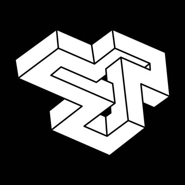 Optik illüzyon şekilleri. Optik sanat objesi. Escher paradoksu. İmkansız rakamlar. Satır sanatı. 