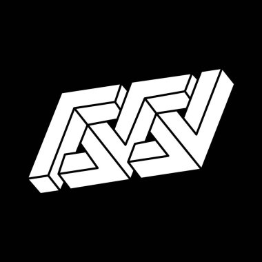 Optik illüzyon figürü. İmkansız bir nesne. Escher paradoksu. Çizgi geometrik şekli. 