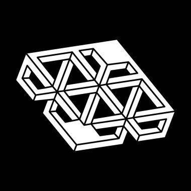 Optik illüzyon objesi. İmkânsız şekil logosu tasarımı. Kutsal geometri figürleri. 