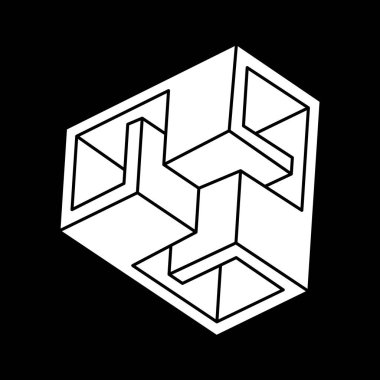 İmkansız şekiller. Escher tarzı. Web tasarım elemanı. Optik illüzyon objesi. Çizgi tasarımı. Geometrik şekiller. 