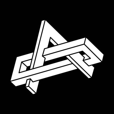 İmkansız şekiller. Escher tarzı. Kutsal geometri. Optik illüzyon figürü. Soyut sonsuz geometrik nesneler. 