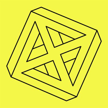 İmkansız bir şekil. Optik yanılsama. Sarı renkte izole edilmiş vektör çizimi. Kutsal geometri. İşlem sanatı. 