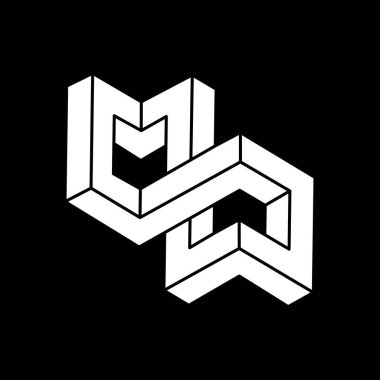 İmkansız nesneler. Çizgi geometrik şekiller. Optik illüzyon figürleri. Escher paradoksu. Optik sanat. 