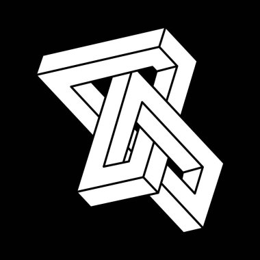 Escher paradoksu geometrisi. Optik yanılsama objeleri. Kutsal geometrik figürler. Optik sanat. İmkansız şekiller. 