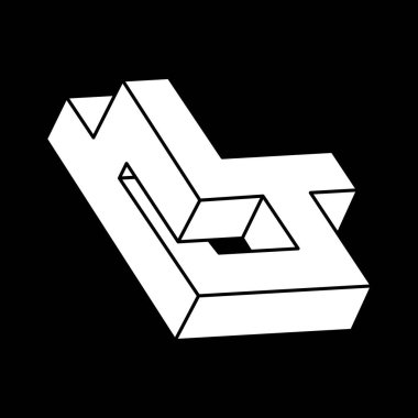 İmkansız bir rakam. Optik illüzyon şekilleri. Optik sanat. 3 boyutlu illüstrasyon. Geometri. Escher paradoksu. 