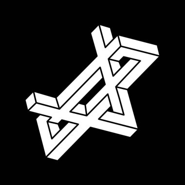 Optik yanılsama. İmkansız bir şekil. Escher paradoksu. Optik sanat objesi. Geometrik şekil. 