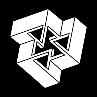 Optik illüzyon şekli. Escher tarzı. Optik sanat objesi. İmkansız rakamlar. Kutsal geometri. 