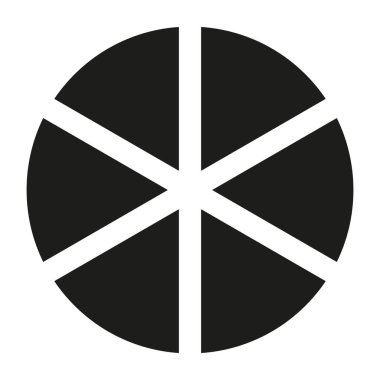 Altı eşit parçalı basit bir ikonun daire bölünmesi. Tekerlek altı parçalı düz diyagram. Bilgisel siyah yuvarlak element. Boş desen çalıştırılıyor.