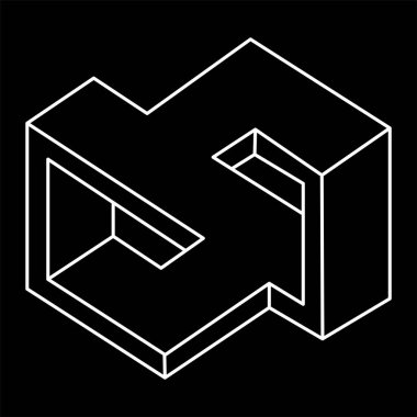 İmkansız nesneler. Çizgi geometrik şekli. Optik illüzyon figürü. İşlem sanatı. 