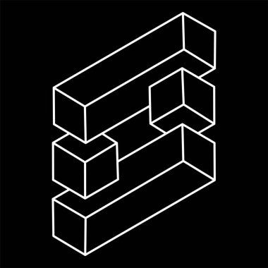 İmkansız bir nesne. Optik illüzyon şekilleri. 3 boyutlu çizim vektörü. Geometrik şekiller. 