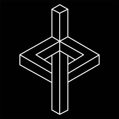 İmkansız bir şekil. Web tasarım elemanı. Optik illüzyon objesi. Çizgi tasarımı. Gerçekdışı geometrik şekiller. Kutsal geometri şekilleri. Optik sanat. 