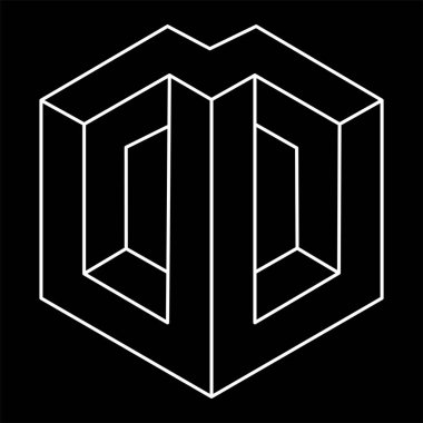 Optik yanılsama, imkansız figür, siyah arkaplanda siyah çizgiler, optik sanat. Gerçekdışı geometrik şekiller. Kutsal geometri. 