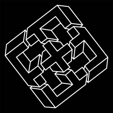 Gerçekdışı geometrik şekiller. İmkânsız optik illüzyon şekli. Optik sanat objesi. İmkansız rakamlar. Çizgi çalışması. Operasyon sanatı. Kutsal geometri. 