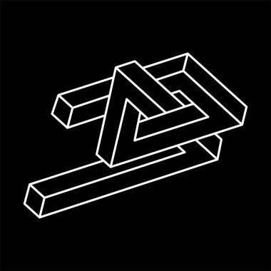 İmkansız bir şekil. Kutsal geometri figürleri. Optik yanılsama. Soyut sonsuz geometrik nesne. İmkansız sonsuz özet. Optik sanat. Siyah arka planda imkansız geometri sembolü. Satır sanatı.