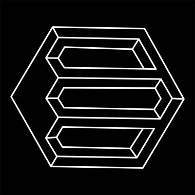 Gerçekdışı geometrik şekiller. İmkansız altıgen. Çizgi tasarımı. İmkansız şekiller. Optik yanılsama objeleri. Optik sanat. Kutsal geometri şekli. 