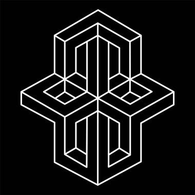 Optik yanılsama nesnesi, gerçek dışı geometrik figürler vektörü. İmkansız bir şekil. Kutsal geometri. Optik sanat. 
