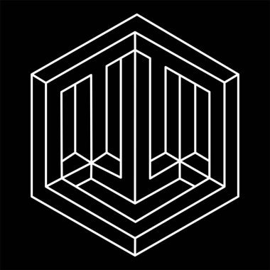 İmkansız şekiller. Web tasarım elemanı. Optik illüzyon objesi. Çizgi tasarımı. Geometrik şekiller. Optik sanat. 