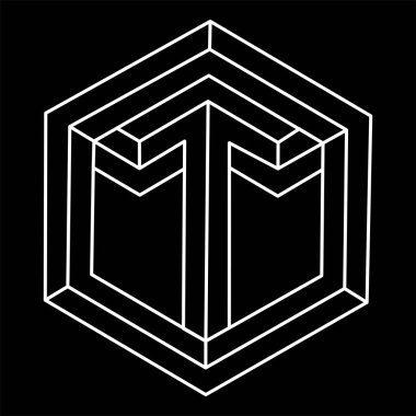 İmkansız altıgen. Çizgi tasarımı. İmkansız bir şekil. Optik illüzyon objesi. Optik sanat.