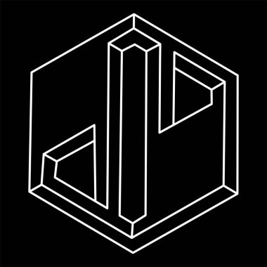 İmkansız bir şekil. Web tasarım elemanı. Optik illüzyon objesi. Kutsal geometri altılısı. Satır tasarımı. 