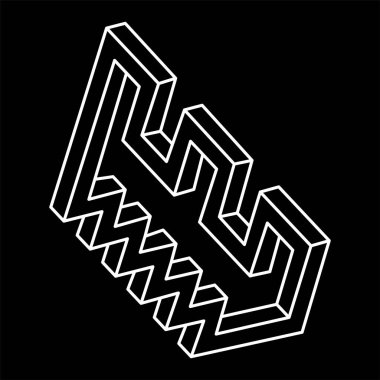 İmkânsız optik illüzyon şekli. Optik sanat objeleri. İmkansız bir rakam. Çizgi çalışması. Gerçekdışı geometrik şekiller. 