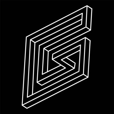 Optik yanılsama, gerçek dışı geometrik nesne vektörü. İmkansız bir rakam. Kutsal geometri şekli. Çizgi çalışması. Optik yanılsama nesneleri. 