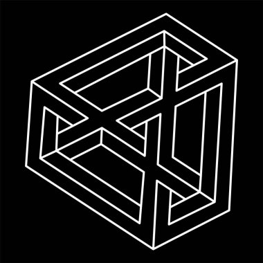 İmkansız bir şekil. Kutsal geometri. Optik yanılsama. Soyut sonsuz geometrik nesne. İmkansız sonsuz özet. Operasyon sanatı. Siyah arka planda imkansız geometri sembolü. Çizgi çalışması. Geometrik şekil