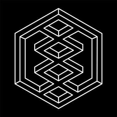 İmkansız şekiller. Web tasarım elemanı. Gerçekdışı geometrik şekiller. Optik illüzyon objesi. Çizgi tasarımı altıgen. Optik sanat biçimi. 