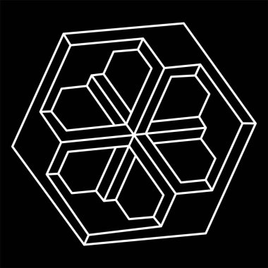 İmkansız bir şekil. Web tasarım elemanı. Optik illüzyon objesi. Çizgi tasarımı. Geometrik şekiller. Optik sanat şekilleri. Kutsal geometri. 