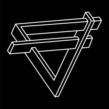 İmkansız şekiller. Çizgi tasarımı. Siyah bir arka planda izole edilmiş. Vektör çizimi. Optik yanılsama objeleri. Optik sanat üçgeni. Gerçekdışı geometrik şekiller. Kutsal geometri şekli. Satır sanatı.